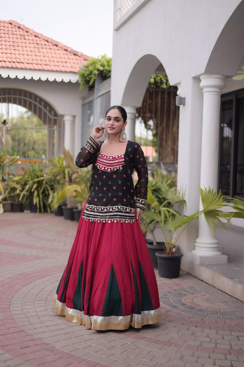 Navrathri Lehenga Choli - Olive Green Bandhini Print